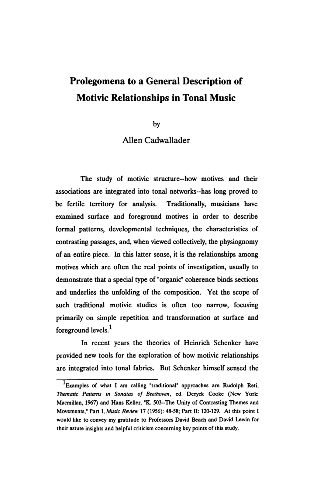 Prolegomena to a General Description of Motivic Relationships in Tonal Music