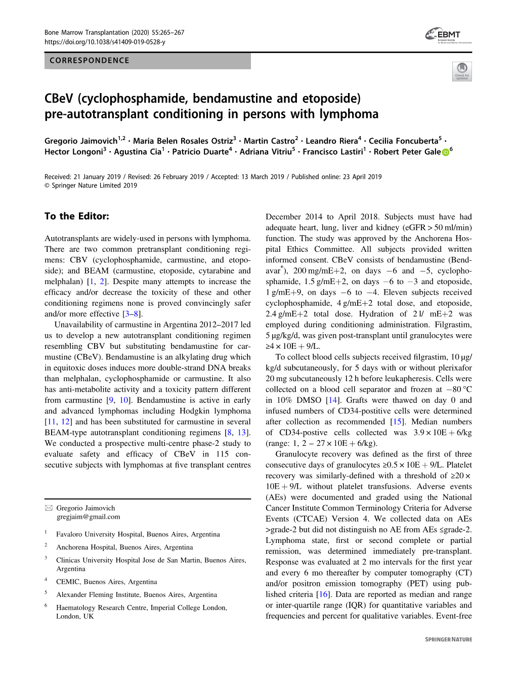 (Cyclophosphamide, Bendamustine and Etoposide) Pre-Autotransplant Conditioning in Persons with Lymphoma