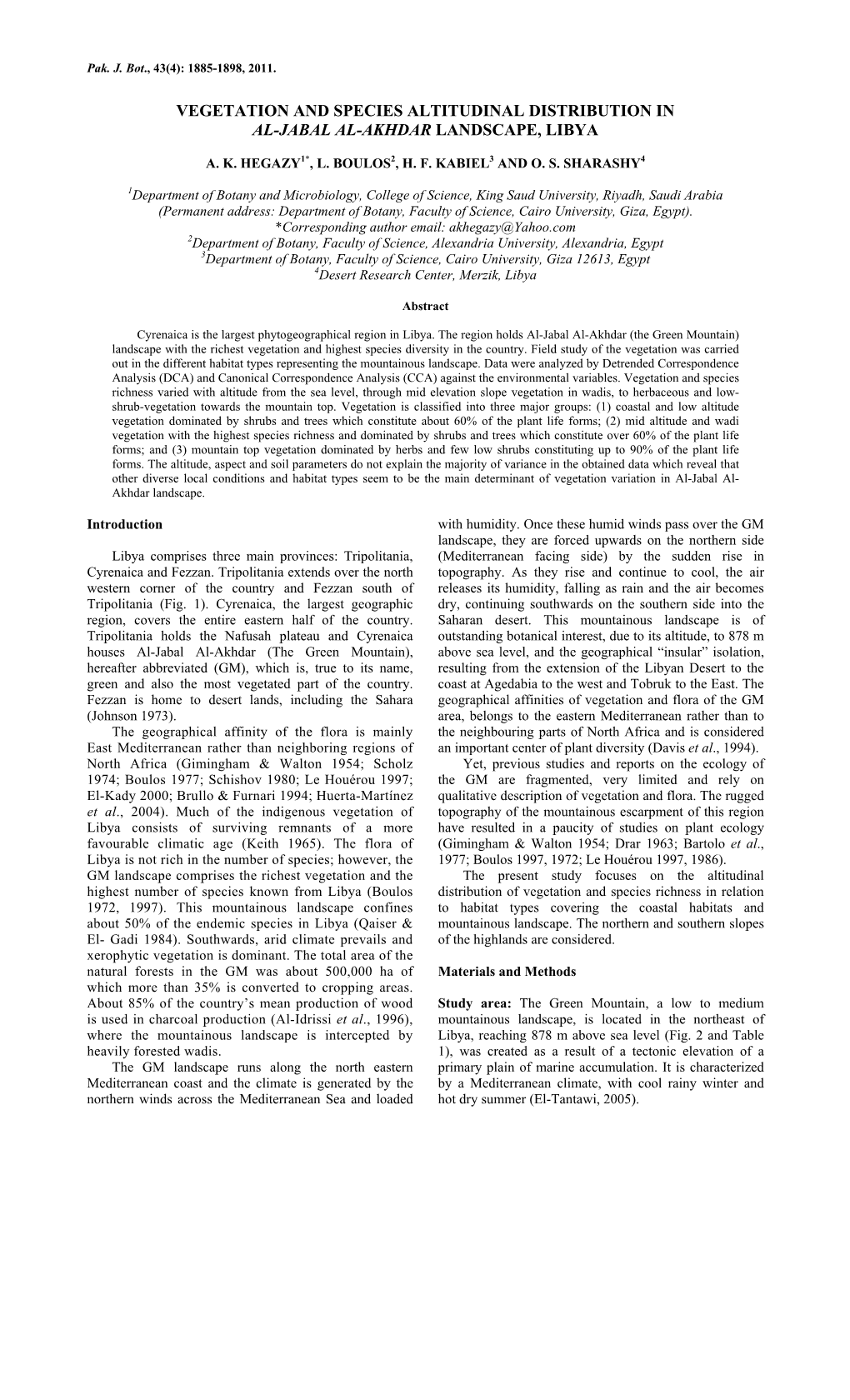 Vegetation and Species Altitudinal Distribution in Al-Jabal Al-Akhdar Landscape, Libya