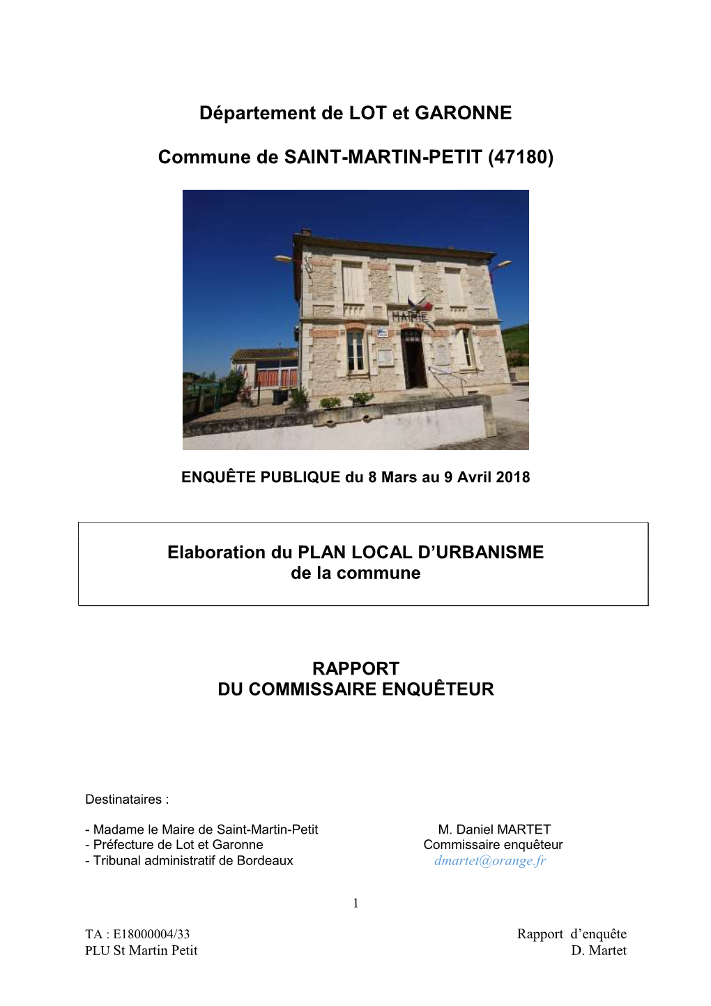Département De LOT Et GARONNE Commune De SAINT-MARTIN-PETIT