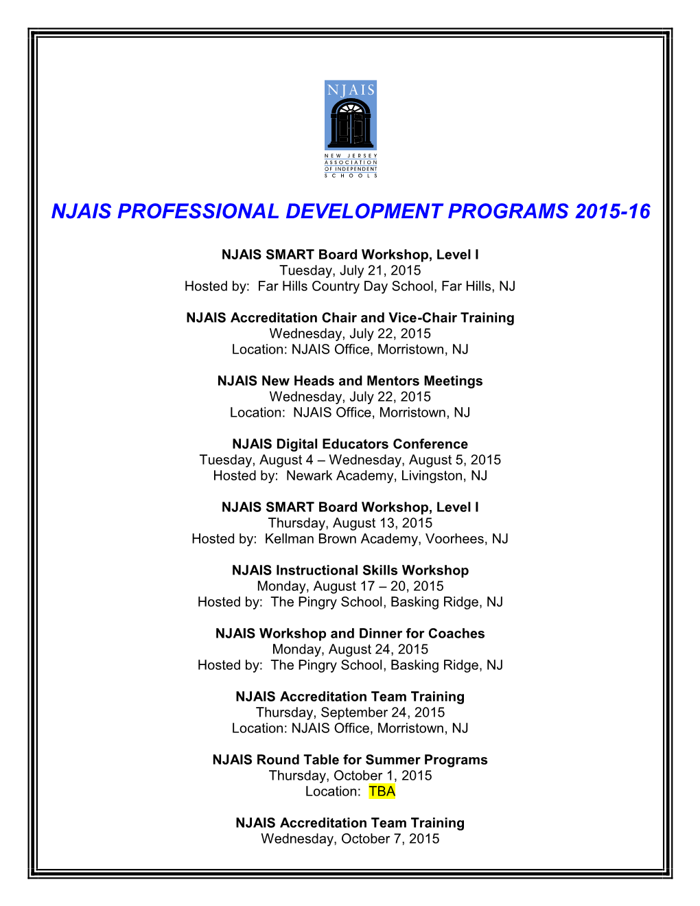 Njais Professional Development Programs 2015-16