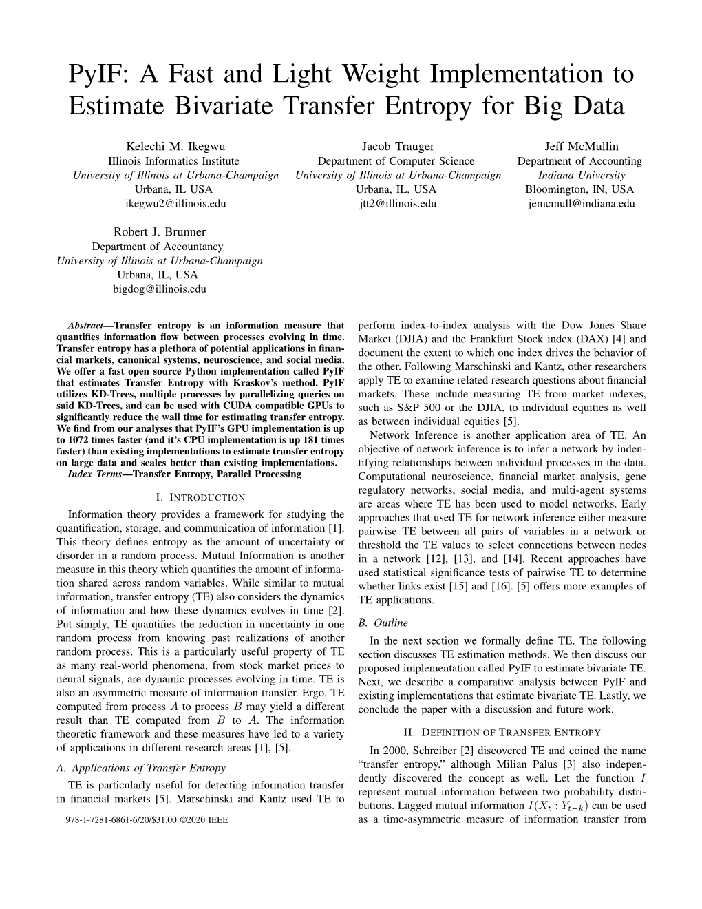 Pyif: a Fast and Light Weight Implementation to Estimate Bivariate Transfer Entropy for Big Data