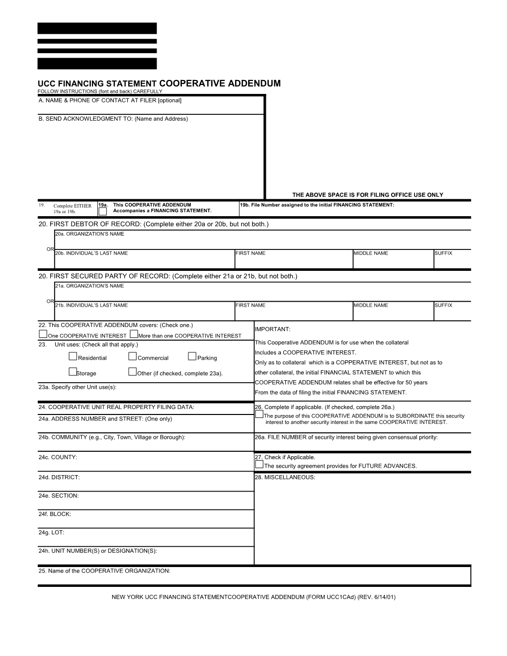 Ucc Financing Statement Cooperative Addendum