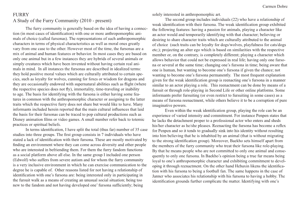 FURRY a Study of the Furry Community