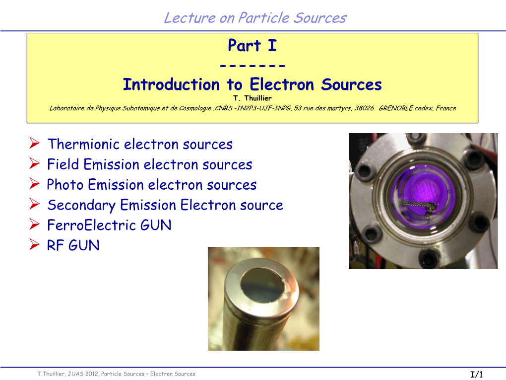 Part I ---Introduction to Electron Sources