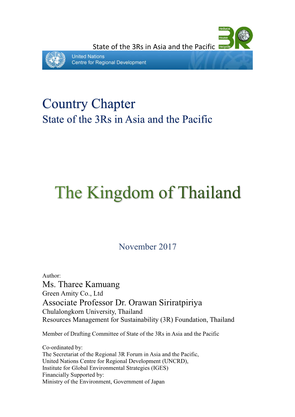 Country Chapter State of the 3Rs in Asia and the Pacific