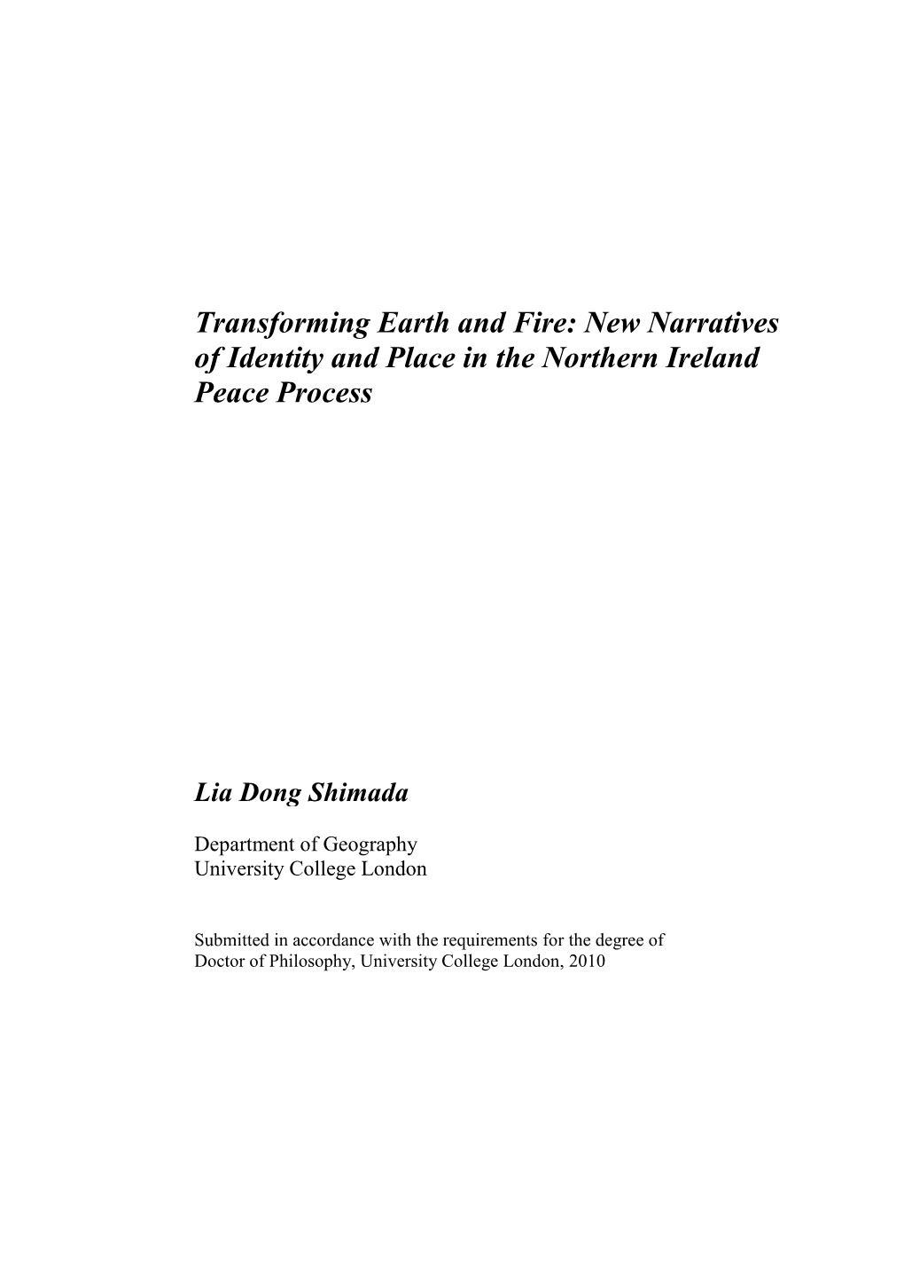 New Narratives of Identity and Place in the Northern Ireland Peace Process