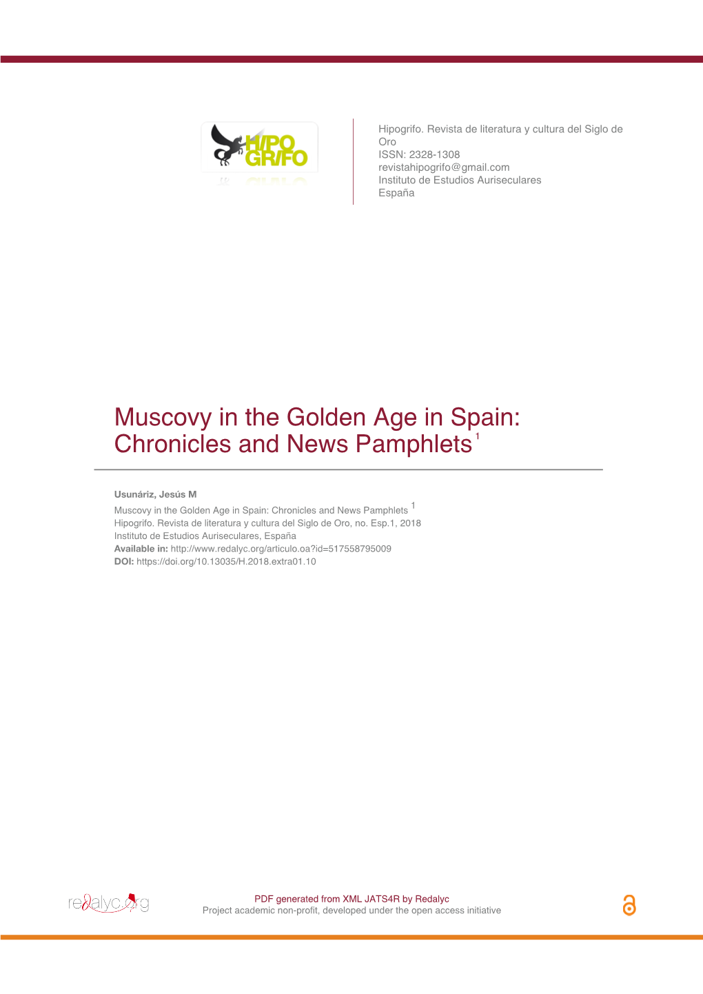 Muscovy in the Golden Age in Spain: Chronicles and News Pamphlets 1