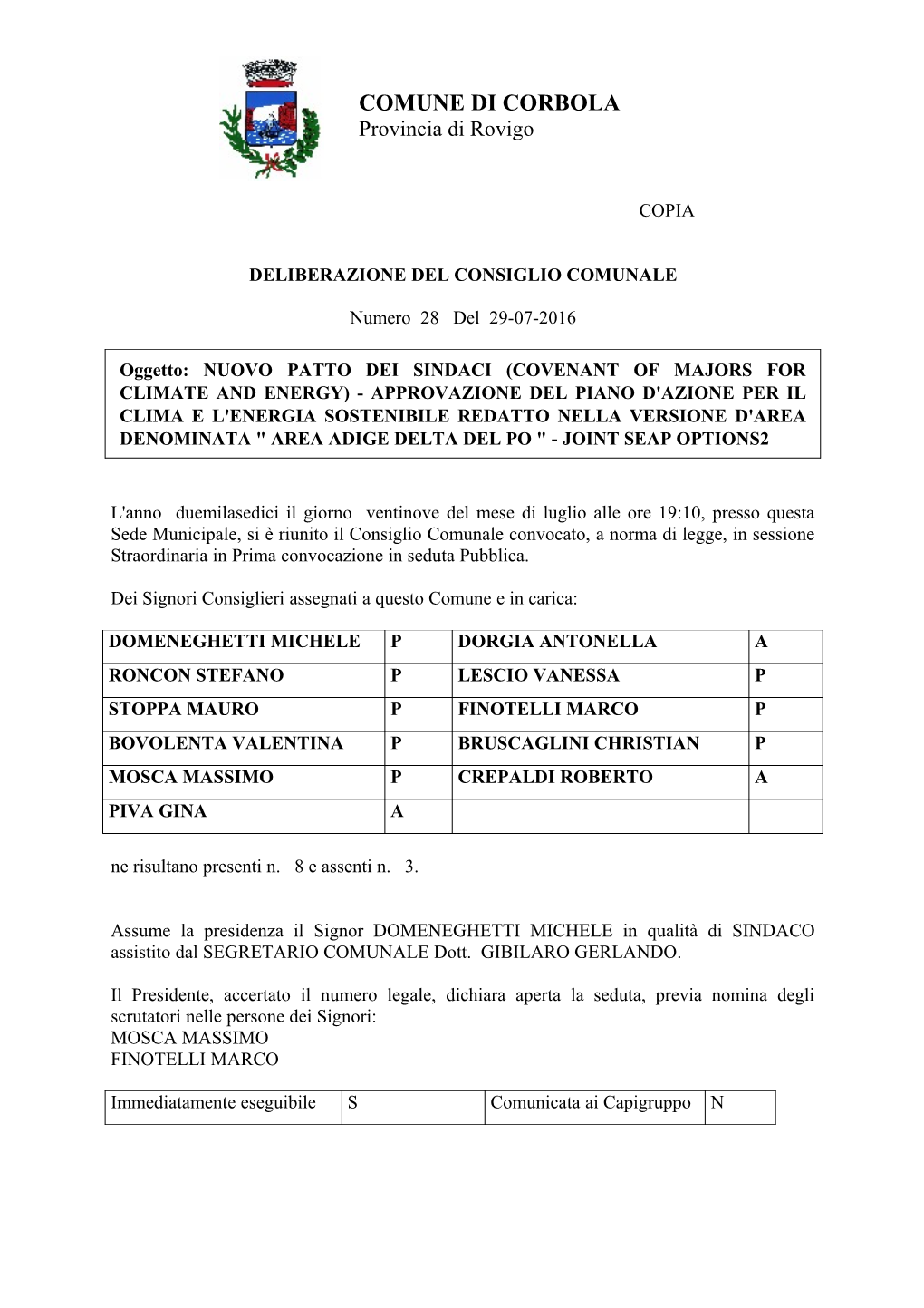 COMUNE DI CORBOLA Provincia Di Rovigo