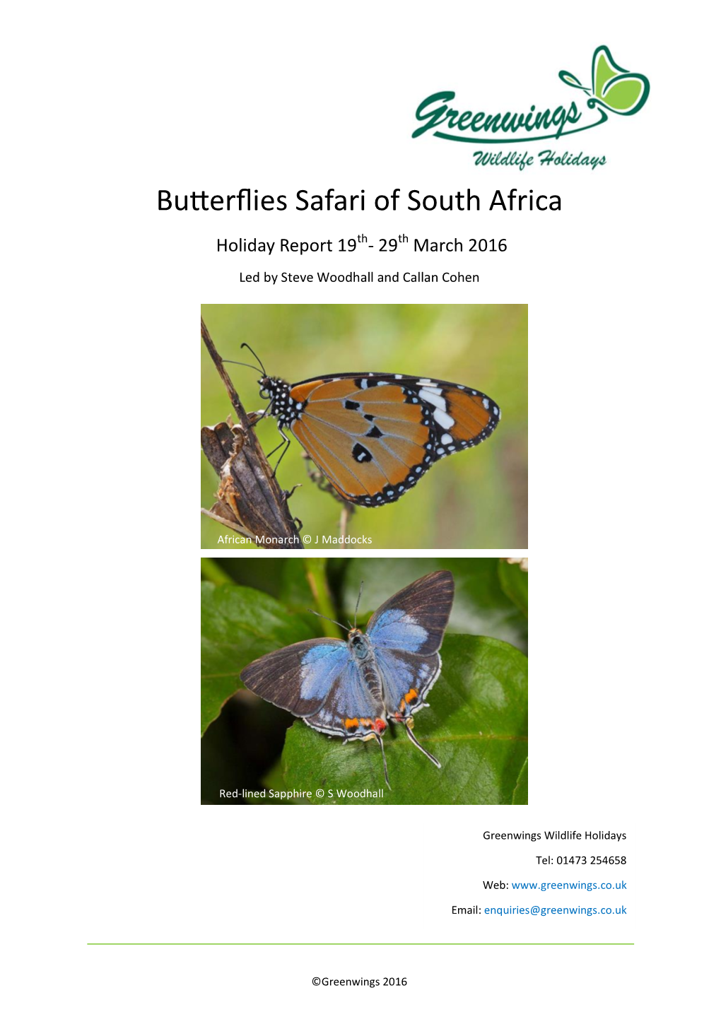 Butterflies Safari of South Africa Holiday Report 19Th- 29Th March 2016