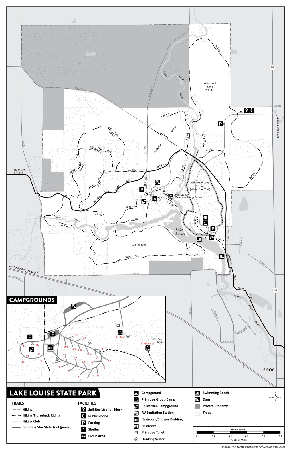 Map of Lake Louise State Park Trails and Facilities