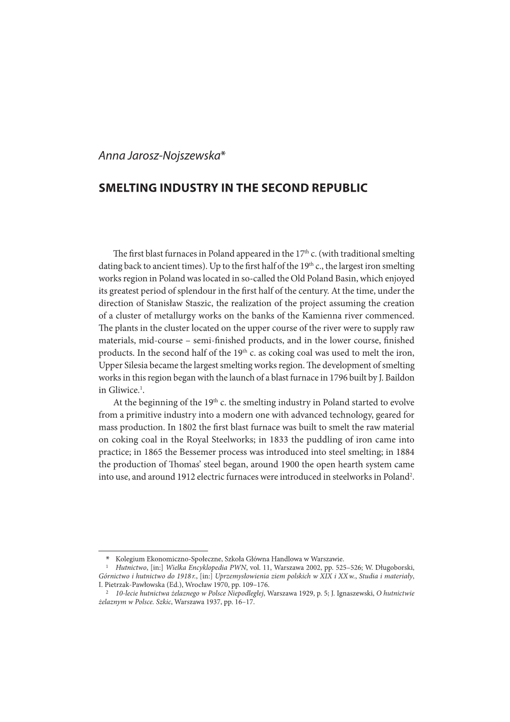 Smelting Industry in the Second Republic