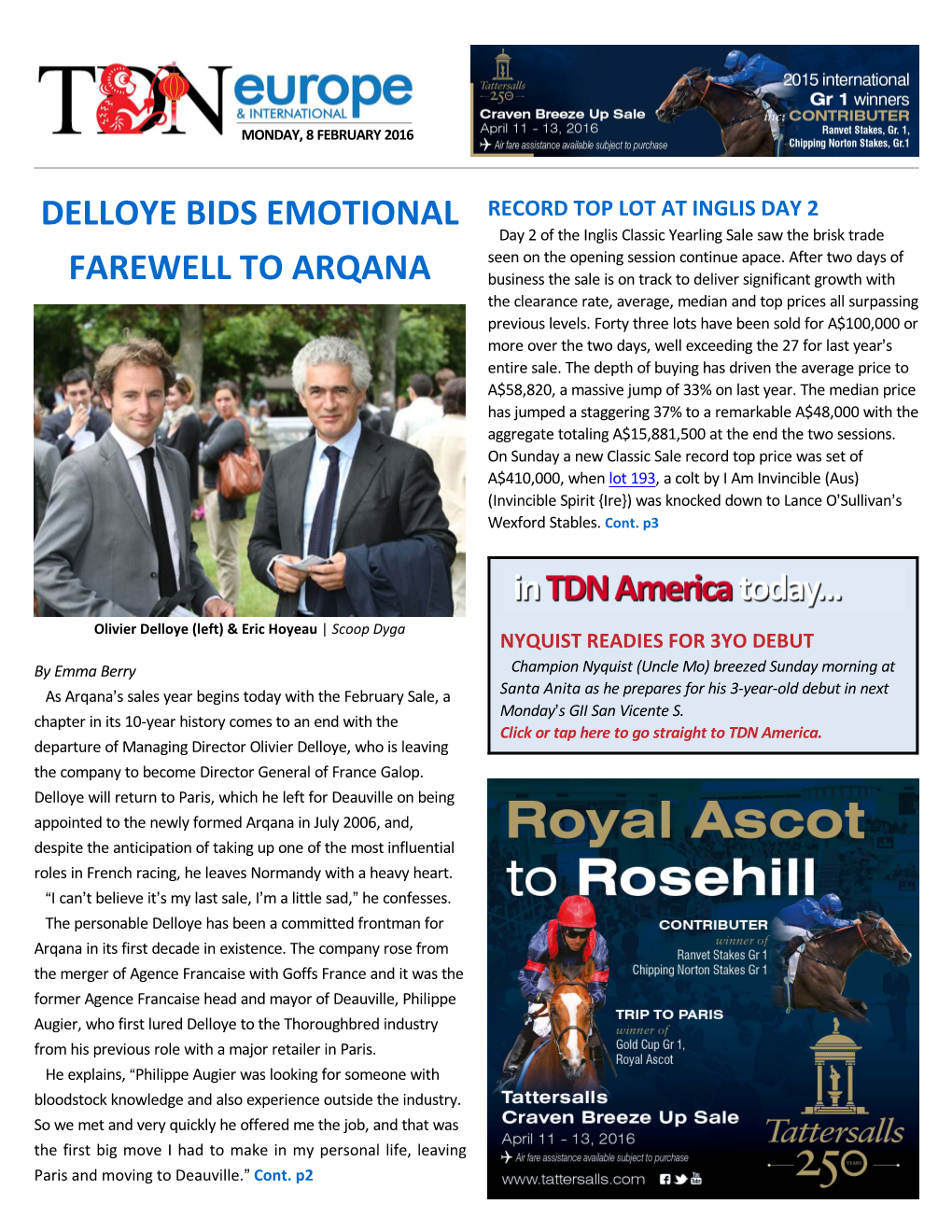 Delloye Bids Emotional Farewell to Arqana