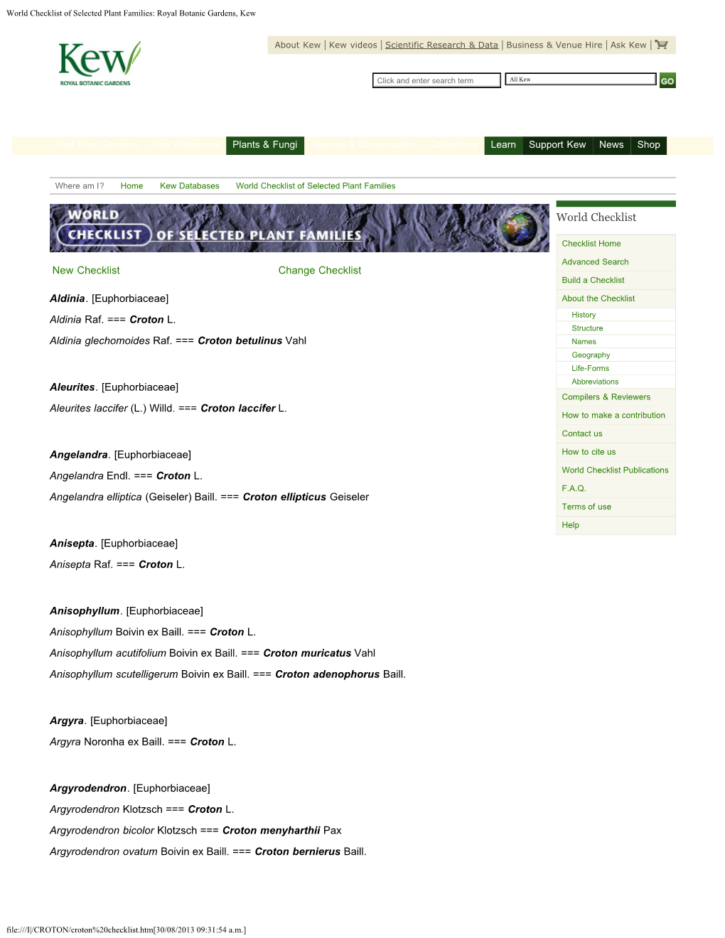 World Checklist of Selected Plant Families: Royal Botanic Gardens, Kew