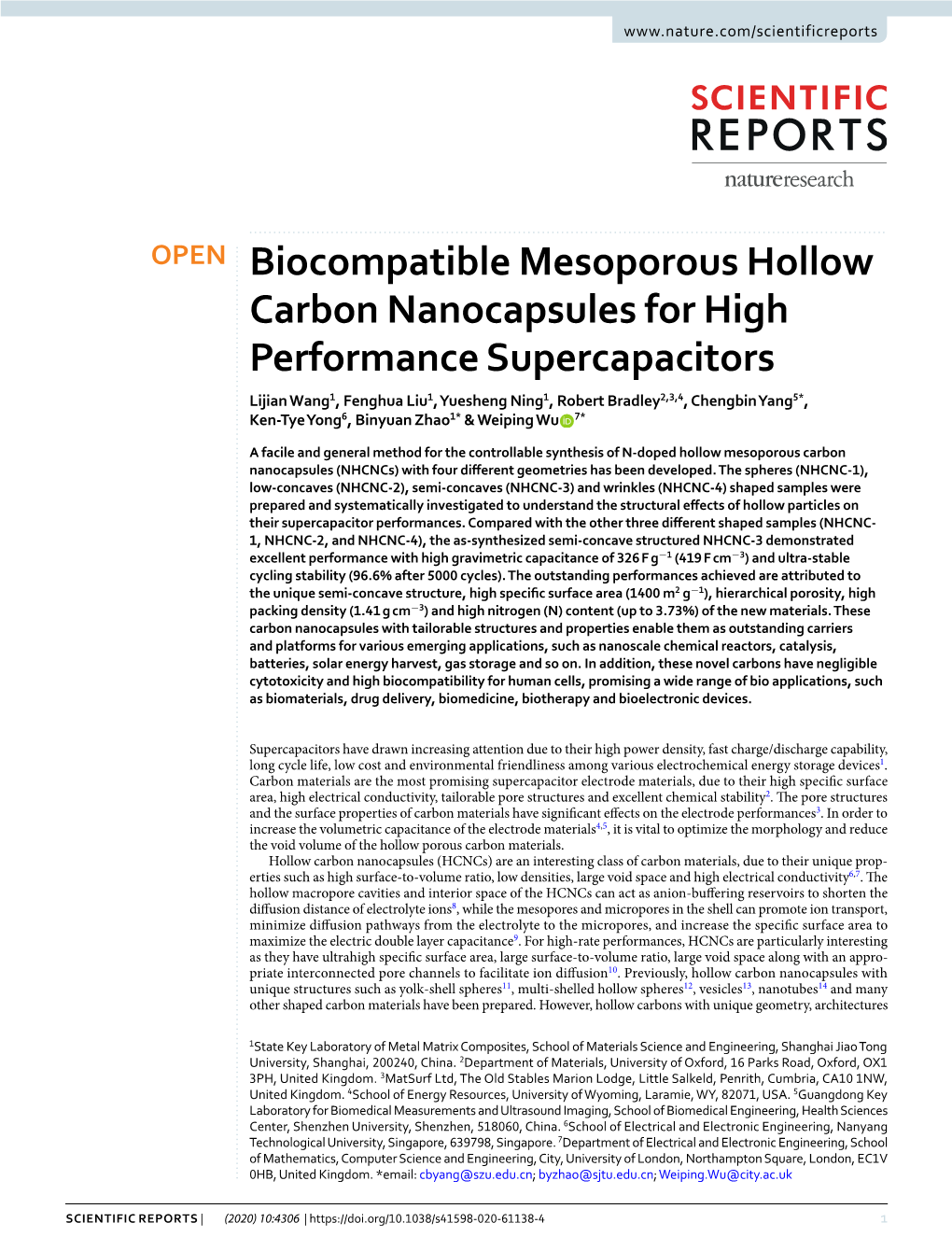 Biocompatible Mesoporous Hollow Carbon Nanocapsules for High Performance Supercapacitors