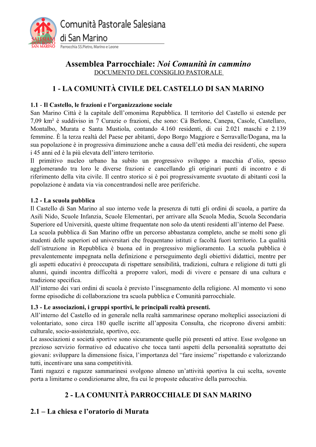 Relazione Consiglio Pastorale