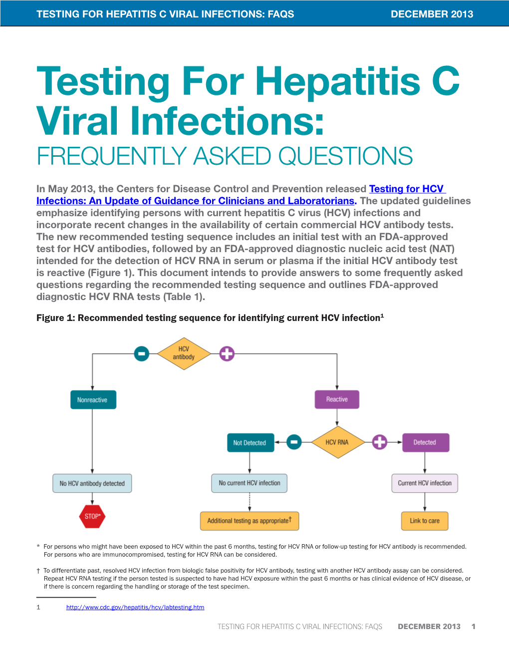 Testing for Hepatitis C Viral Infections: FREQUENTLY ASKED QUESTIONS