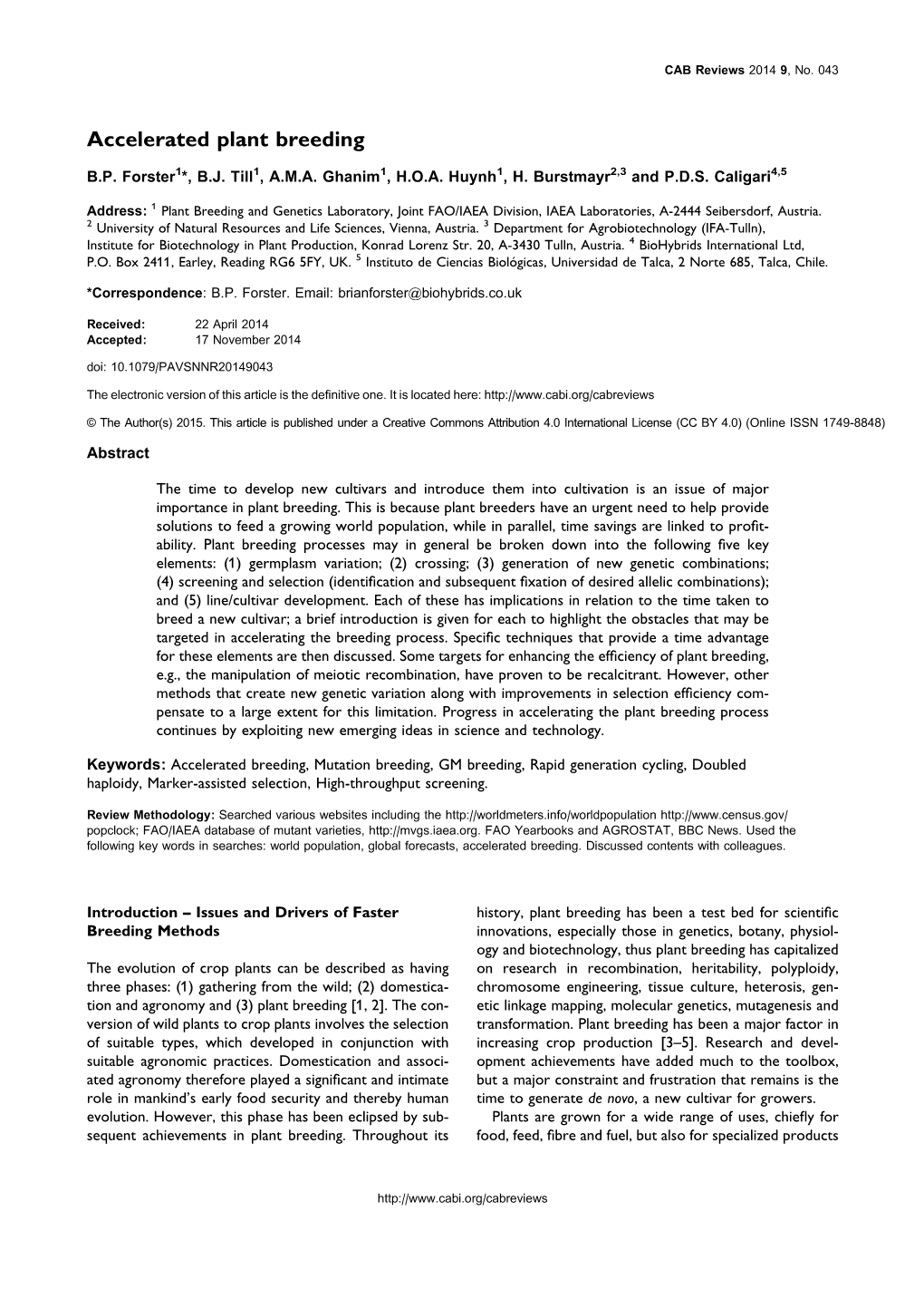 Accelerated Plant Breeding