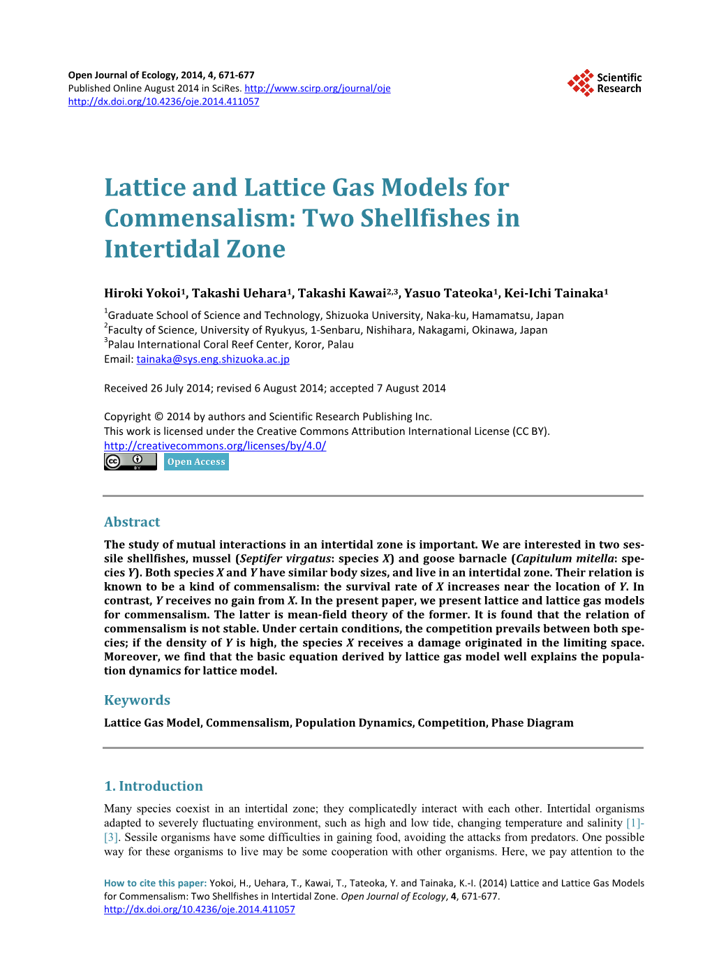 Lattice and Lattice Gas Models for Commensalism: Two Shellfishes in Intertidal Zone