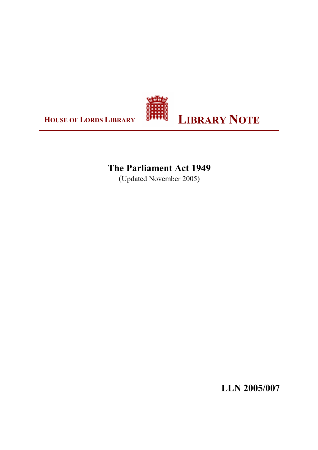 The Parliament Act 1949 (Updated November 2005)