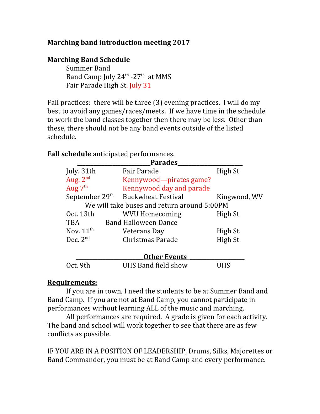 Marching Band Introduction Meeting 2017