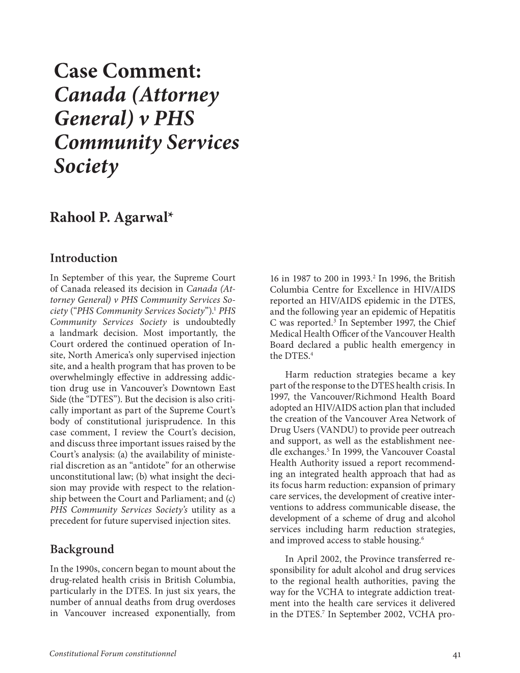 Canada (Attorney General) V PHS Community Services Society