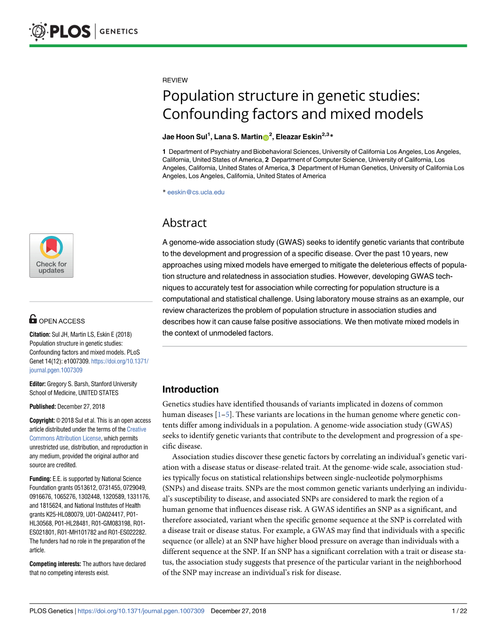 Population Structure in Genetic Studies: Confounding Factors and Mixed Models