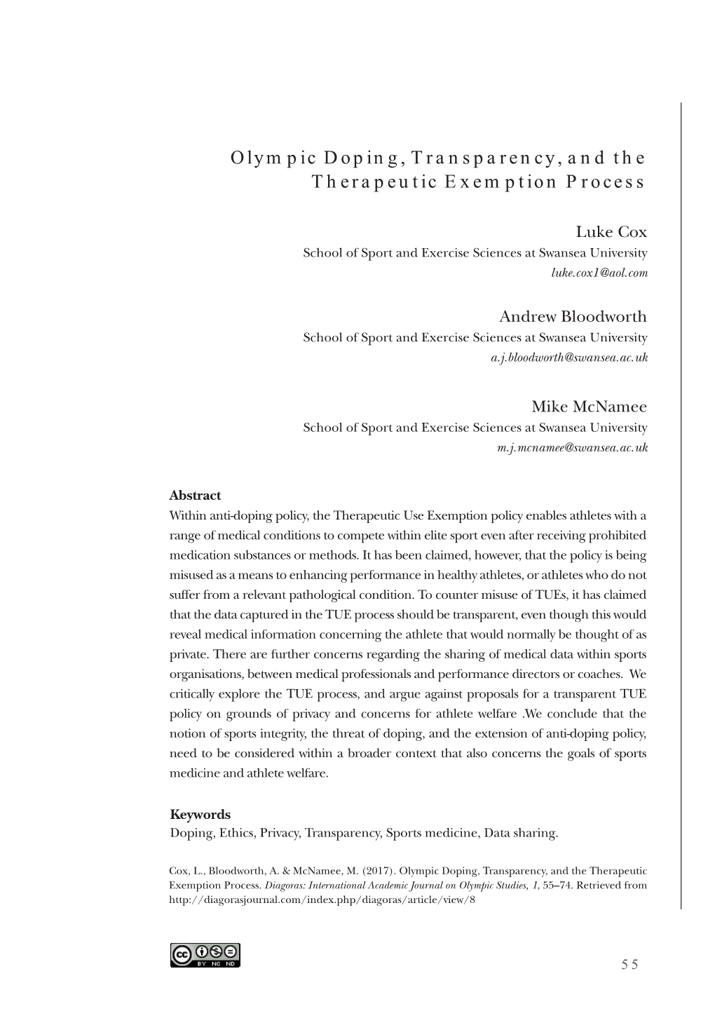 Olympic Doping, Transparency, and the Therapeutic Exemption Process