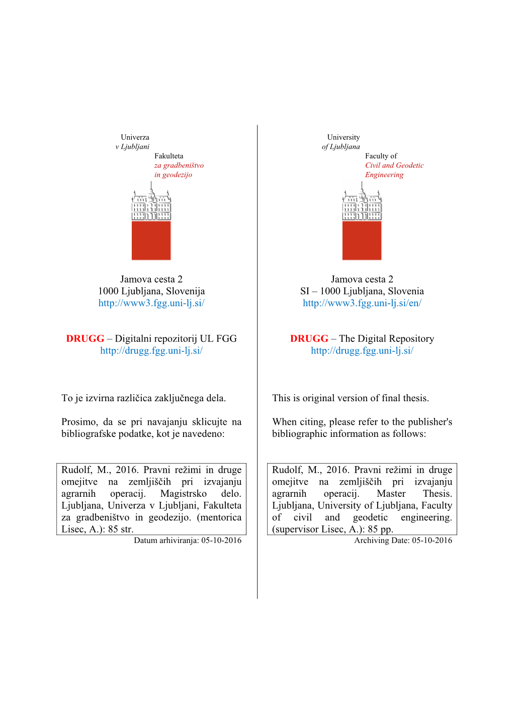 Jamova Cesta 2 1000 Ljubljana, Slovenija DRUGG – Digitalni Repozitorij UL FGG