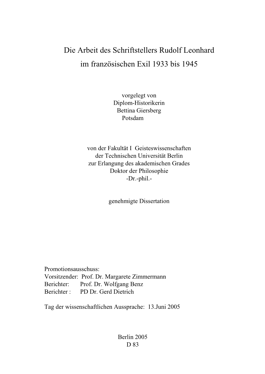 Die Arbeit Des Schriftstellers Rudolf Leonhard Im Französischen Exil 1933 Bis 1945