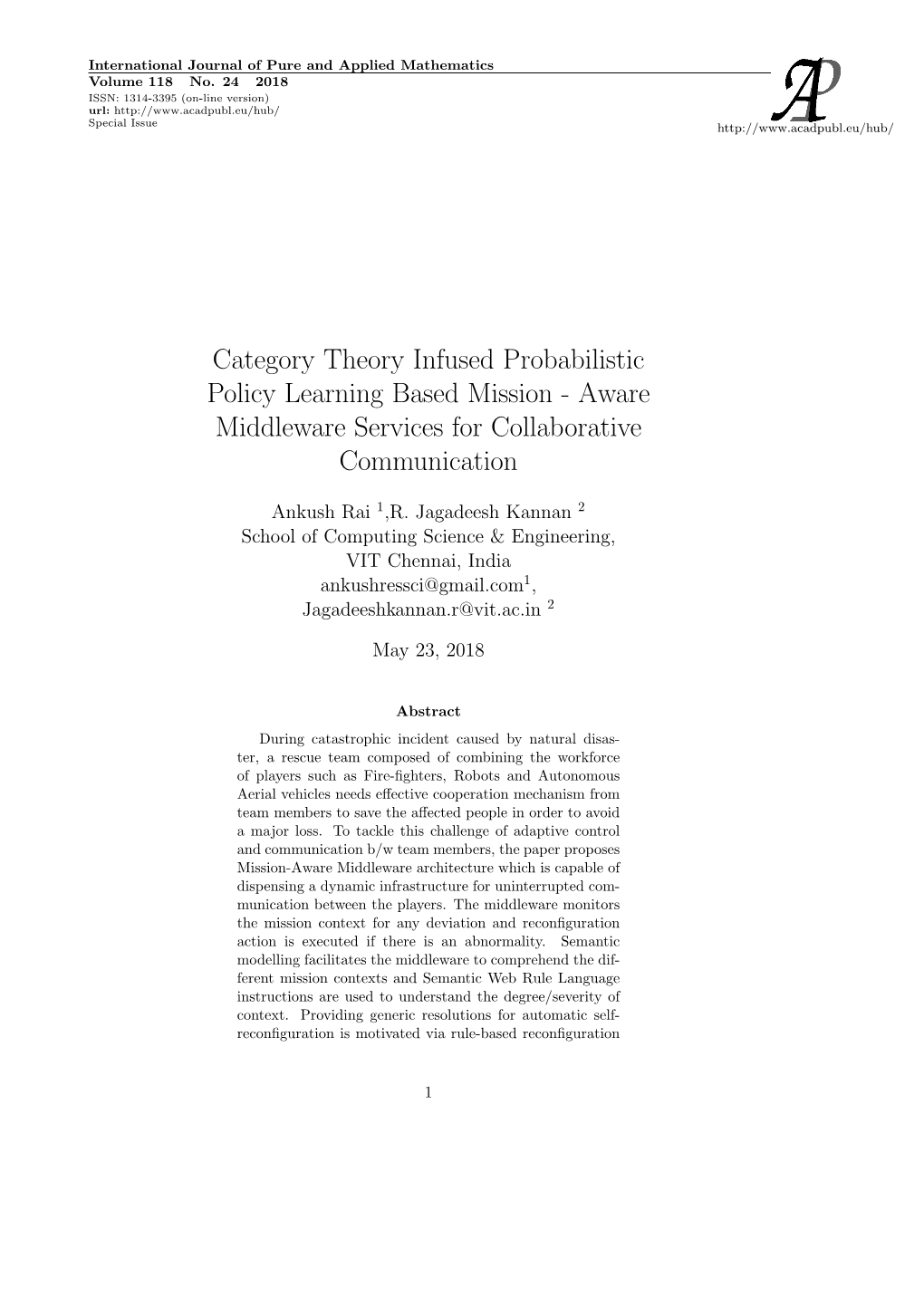 Category Theory Infused Probabilistic Policy Learning Based Mission - Aware Middleware Services for Collaborative Communication