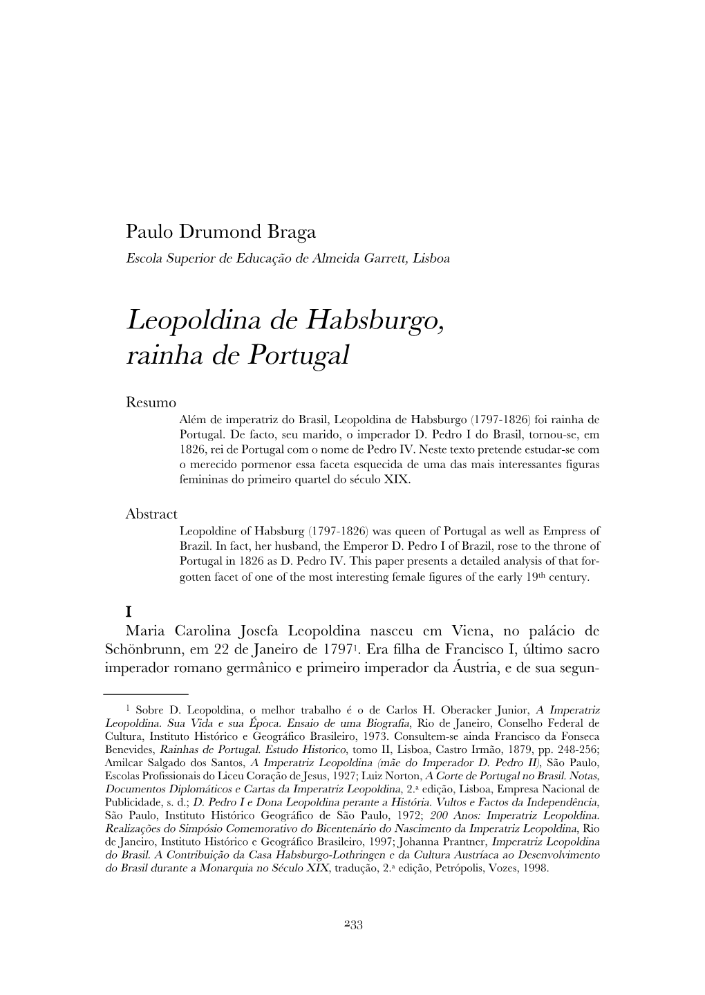 Leopoldina De Habsburgo, Rainha De Portugal