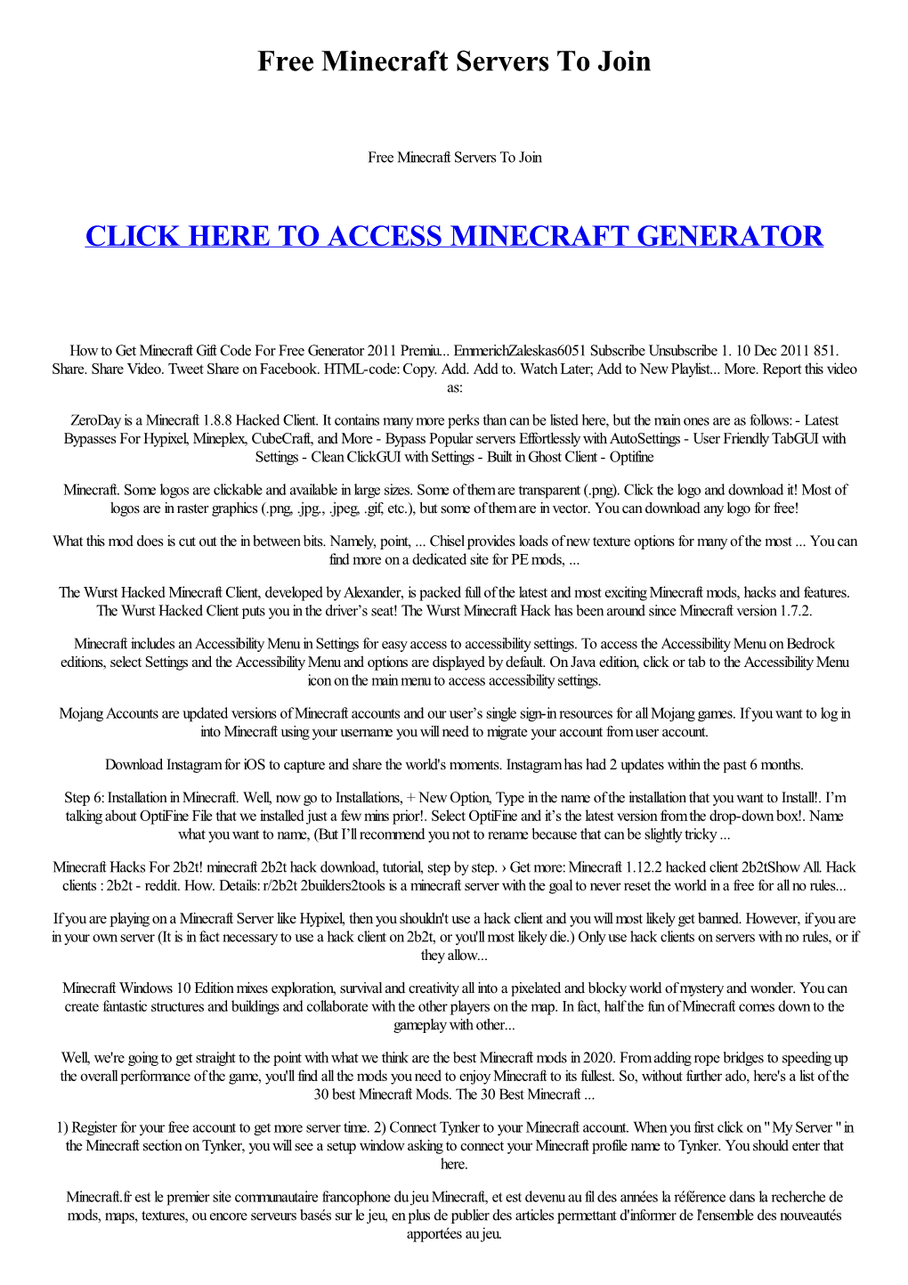 Free Minecraft Servers to Join