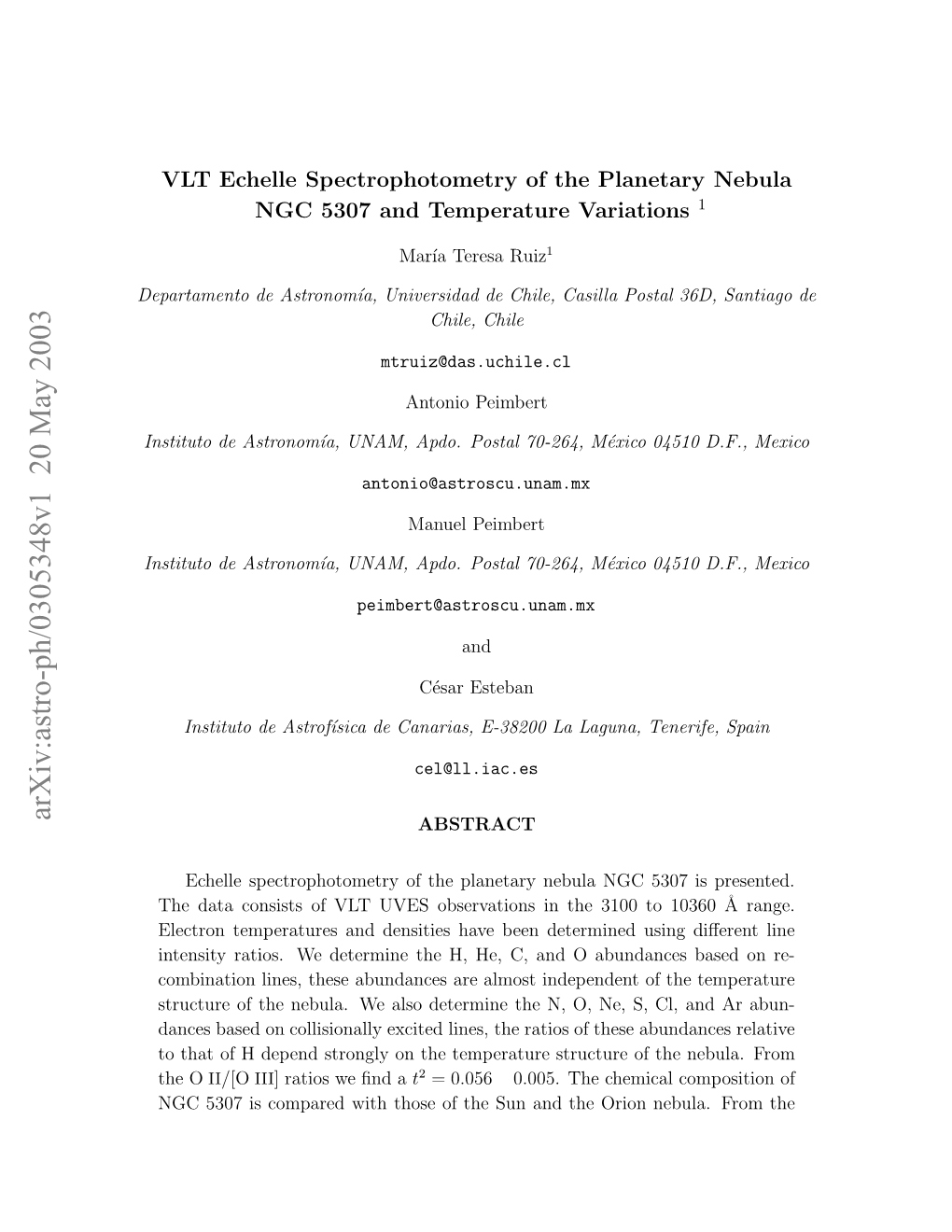 VLT Echelle Spectrophotometry of the Planetary Nebula NGC 5307 And