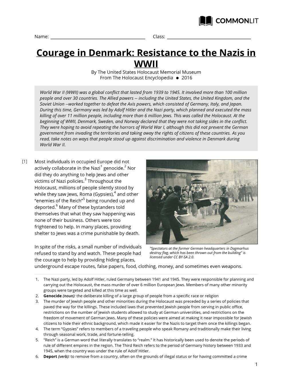 Courage in Denmark: Resistance to the Nazis in WWII by the United States Holocaust Memorial Museum from the Holocaust Encyclopedia  2016