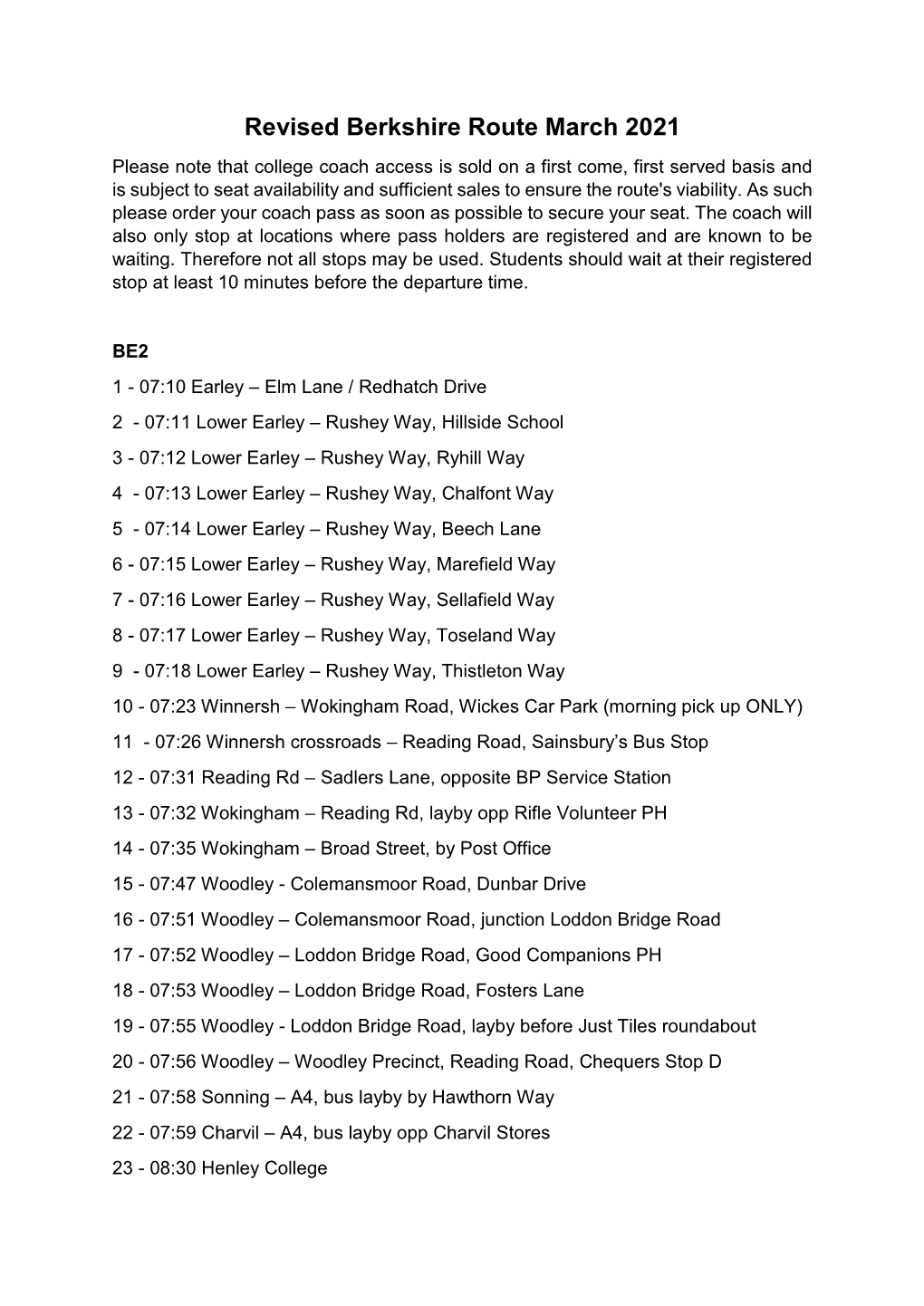 Revised Berkshire Route March 2021