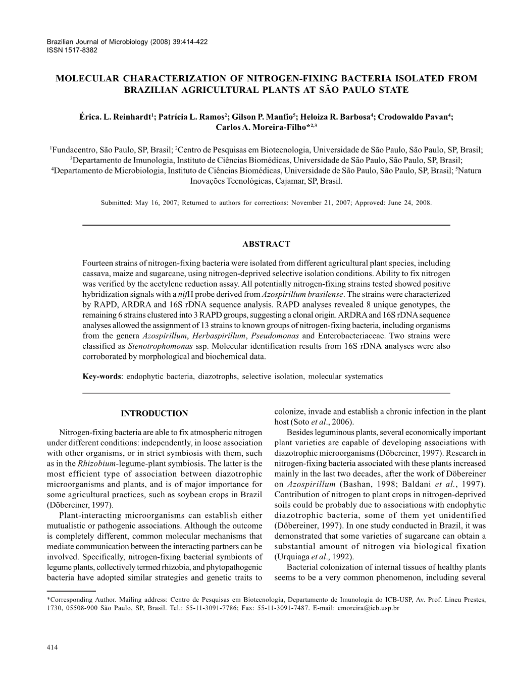 Molecular Characterization of Nitrogen-Fixing Bacteria Isolated from Brazilian Agricultural Plants at São Paulo State