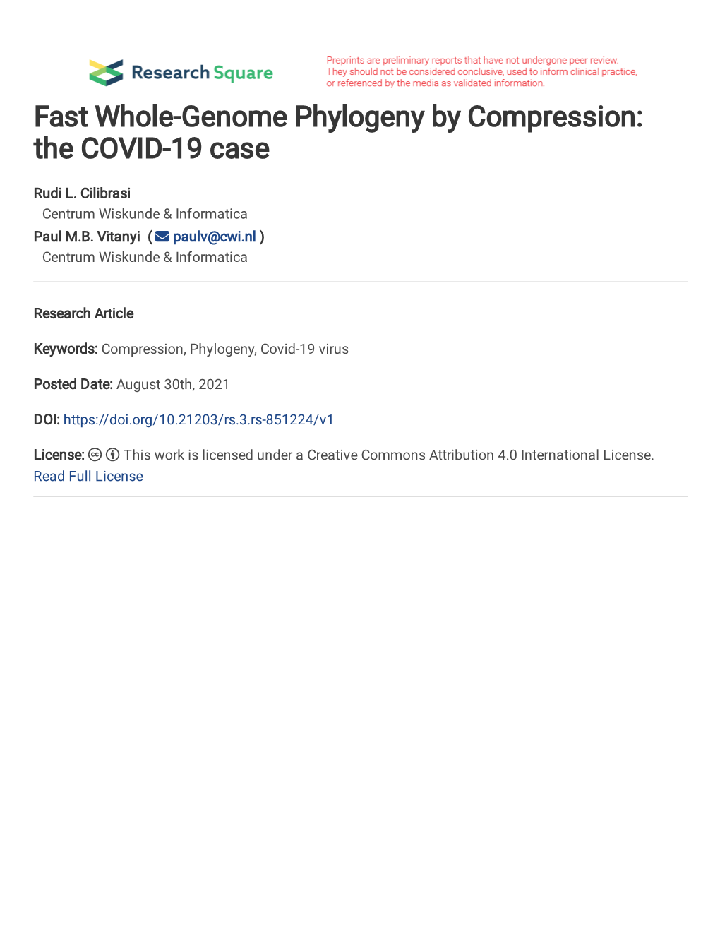Fast Whole-Genome Phylogeny by Compression: the COVID-19 Case