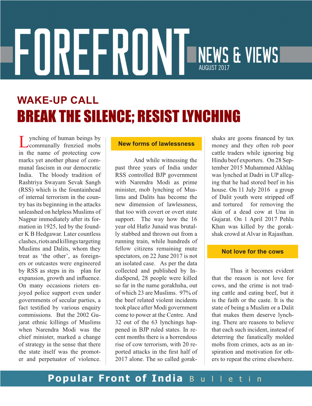 Break the Silence; Resist Lynching