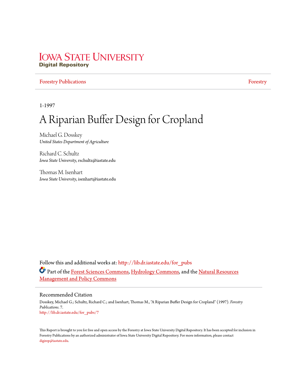 A Riparian Buffer Design for Cropland Michael G