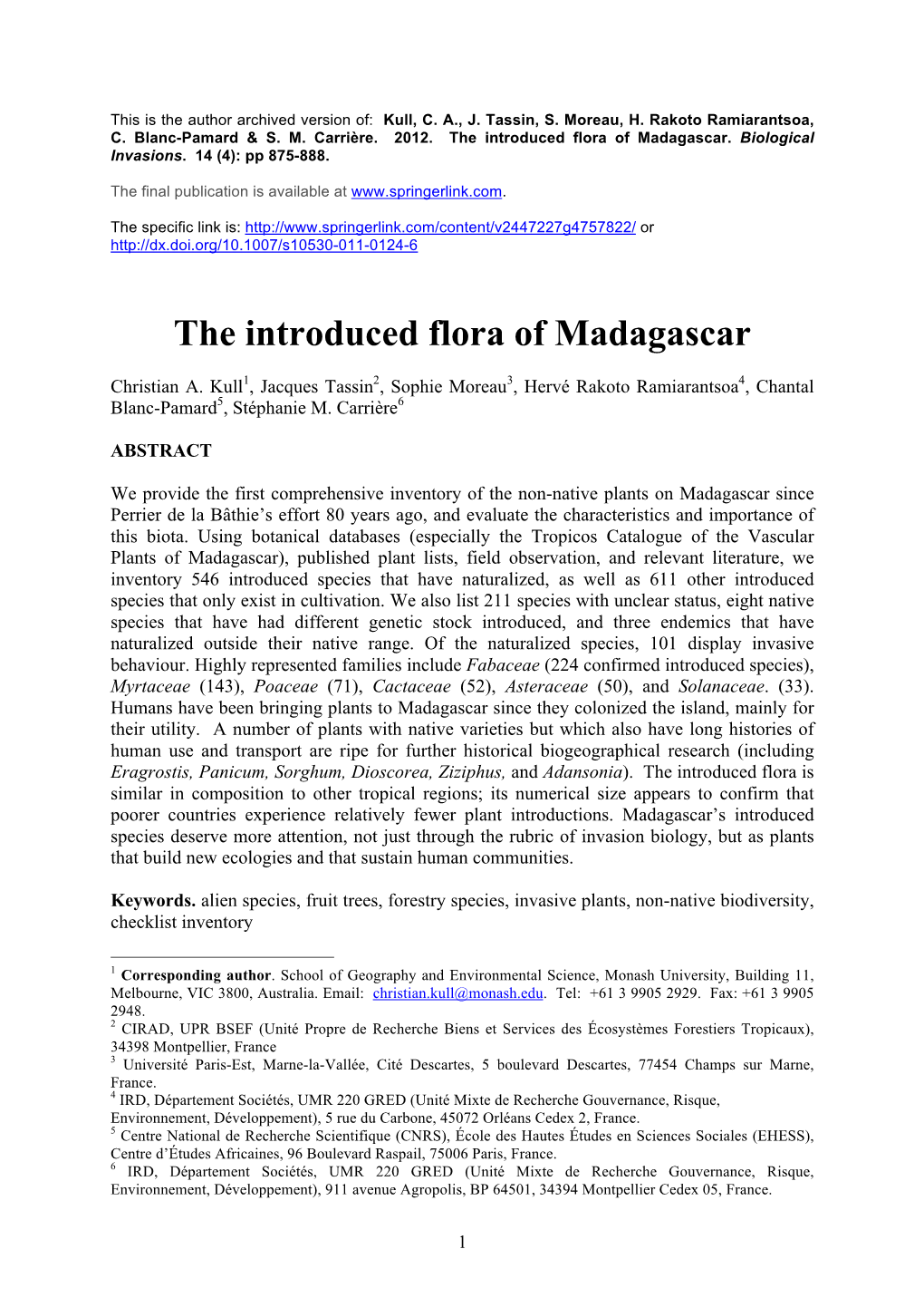 The Introduced Flora of Madagascar
