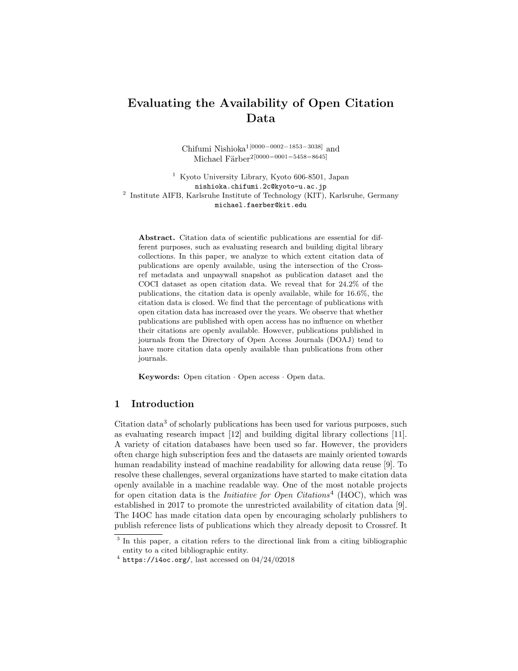 Evaluating the Availability of Open Citation Data