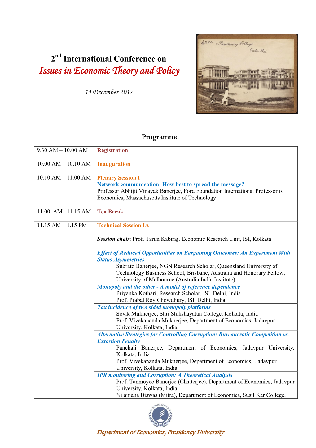 International Conference on Issues in Economic Theory and Policy