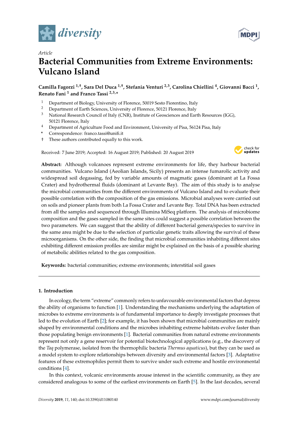 Bacterial Communities from Extreme Environments: Vulcano Island
