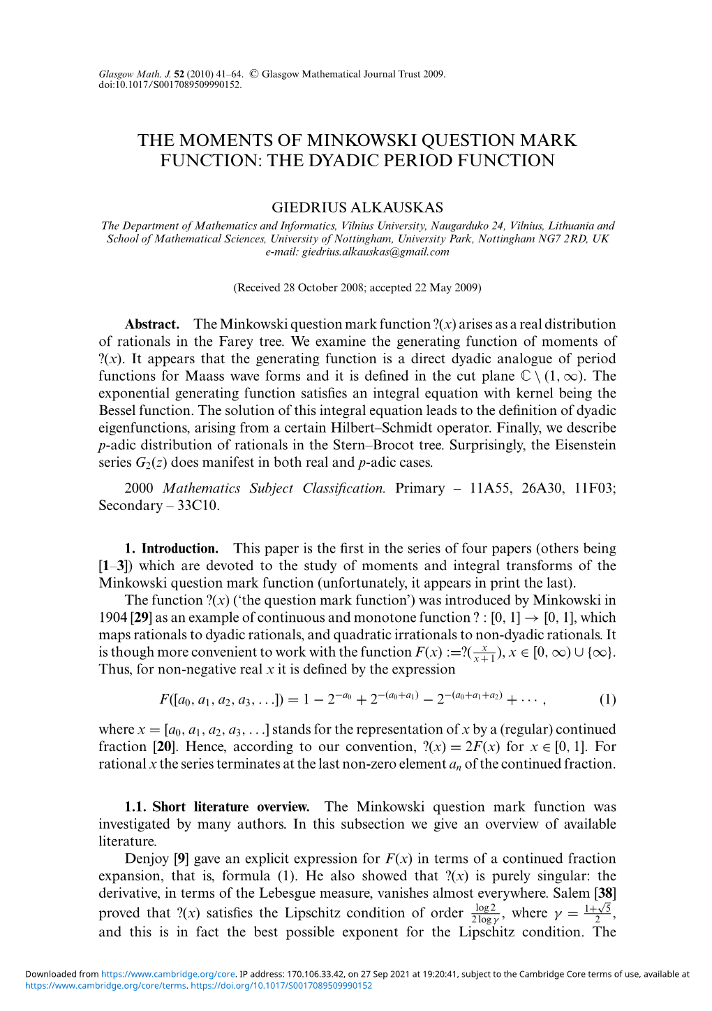 The Moments of Minkowski Question Mark Function: the Dyadic Period Function