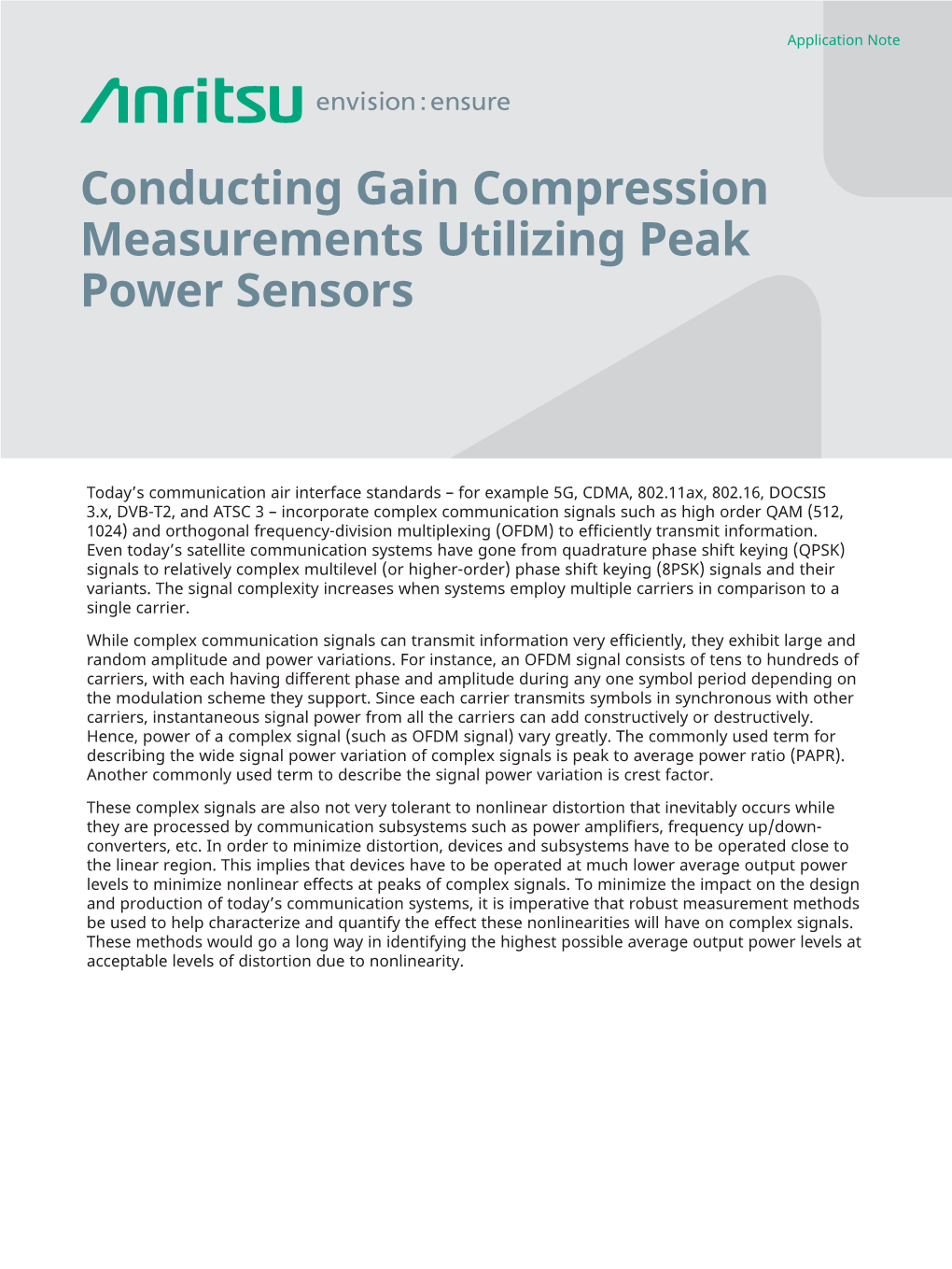 Conducting Gain Compression Measurements Utilizing Peak Power Sensors