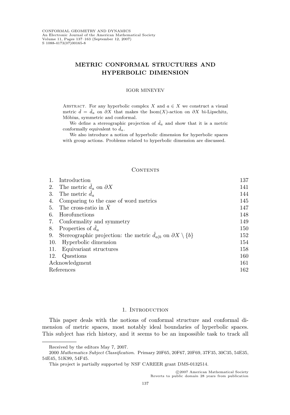 Metric Conformal Structures and Hyperbolic Dimension