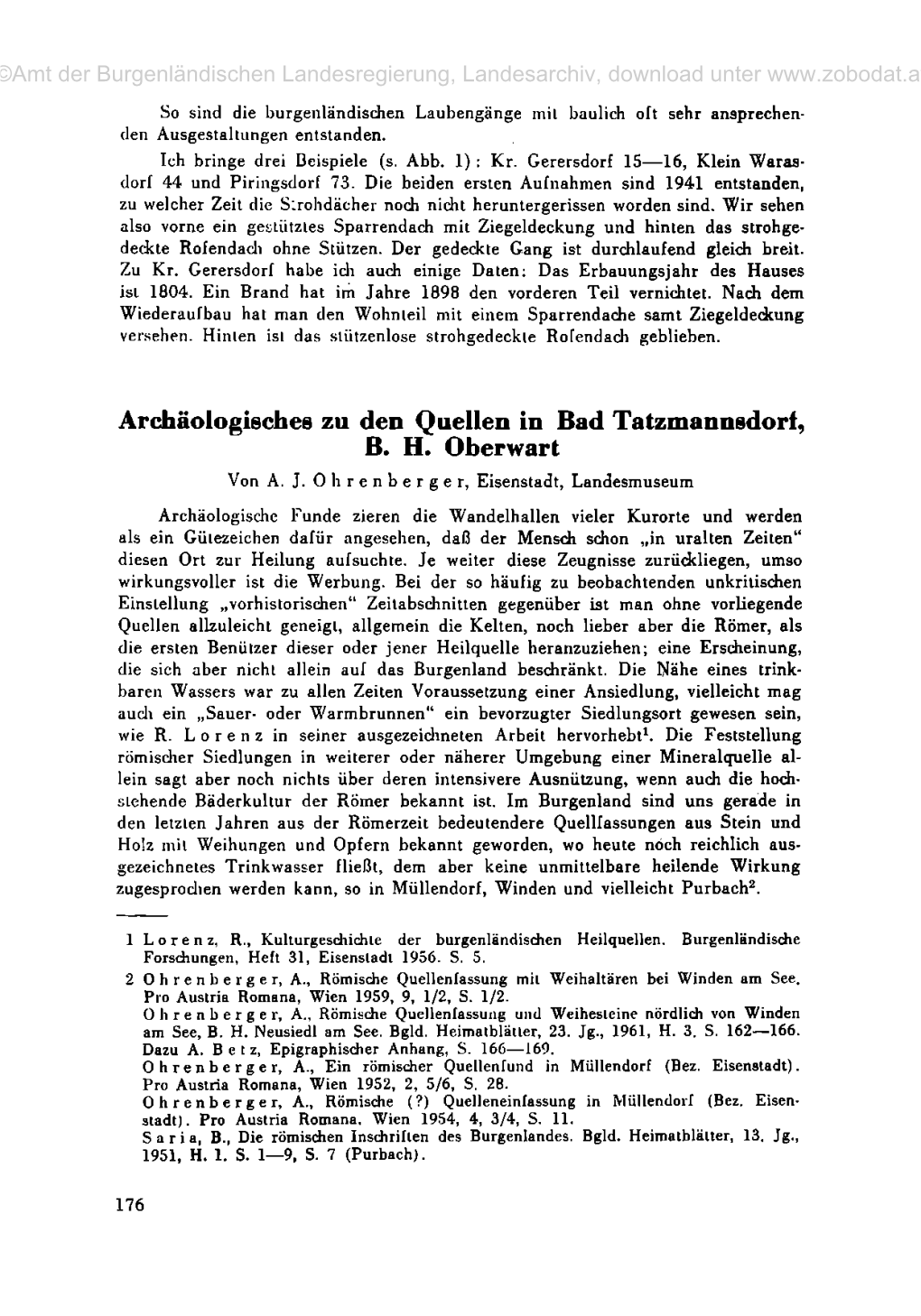 Archäologisches Zu Den Quellen in Bad Tatzmannsdorf, B. H. Oberwart Von A