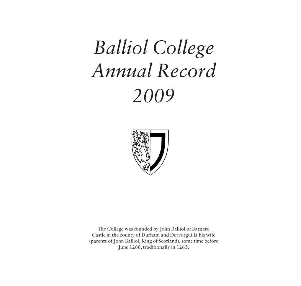 Balliol College Annual Record 2009