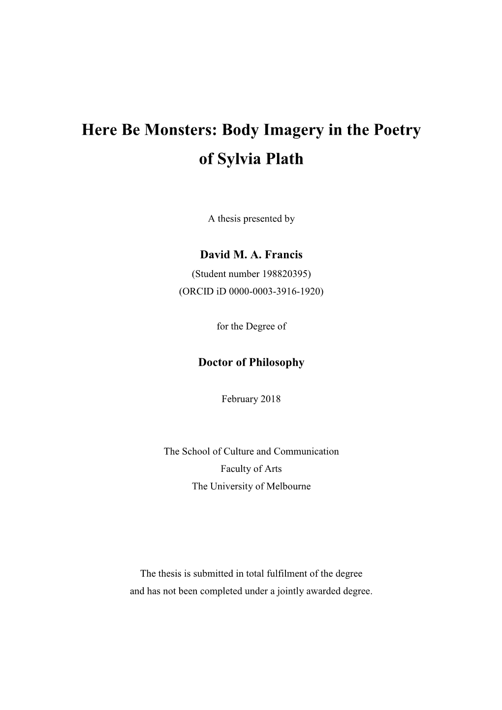 Here Be Monsters: Body Imagery in the Poetry of Sylvia Plath